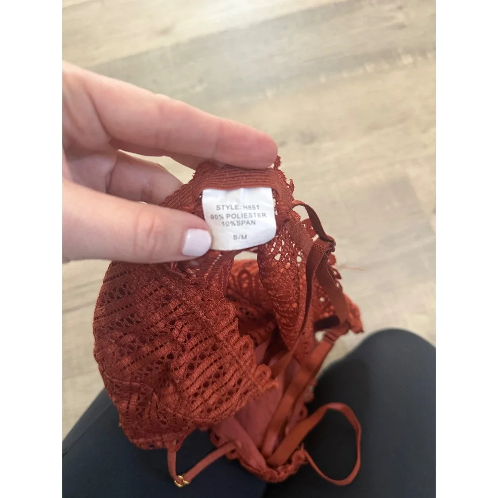 Boho Rust Lace Longline Bralette - Geometric Strappy Detail - S/M - Picture 3 of 3